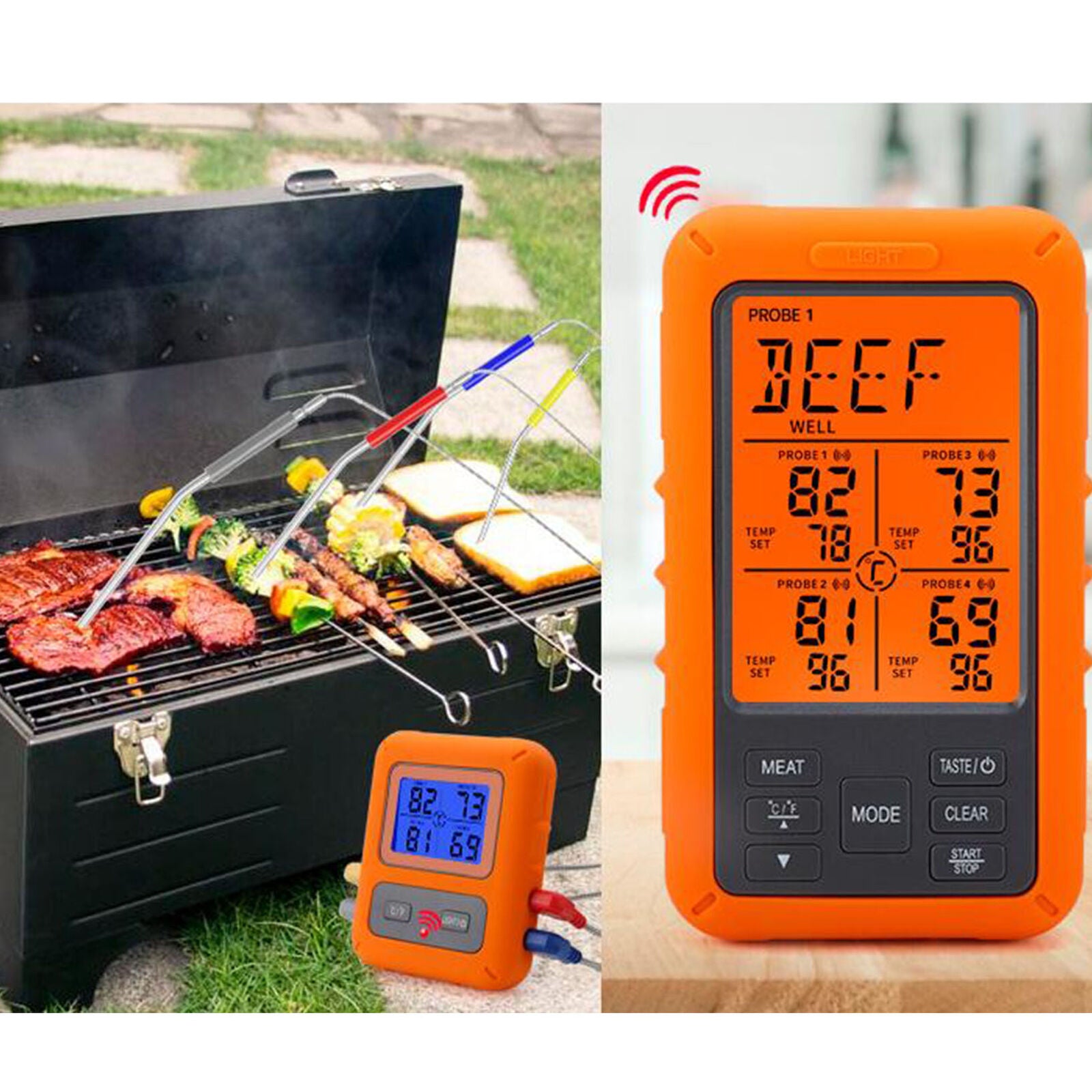 Remote Cooking Thermometer Digital BBQ Grill Oven Meat Wireless & Timer