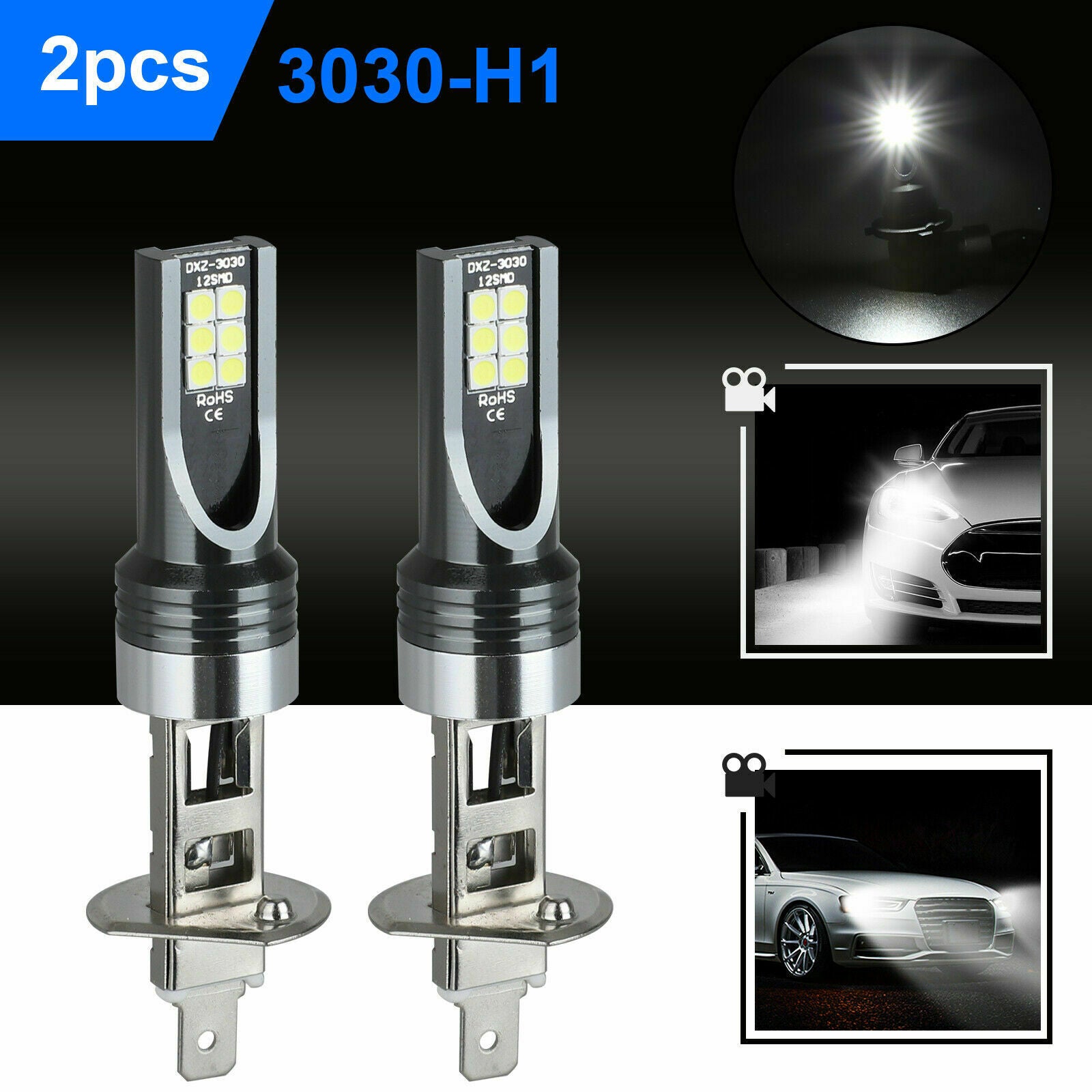 2X MINI H1 LED Headlight Bulbs Conversion Kit 100W 14000LM 6500K Hi/Lo Beam Lamp