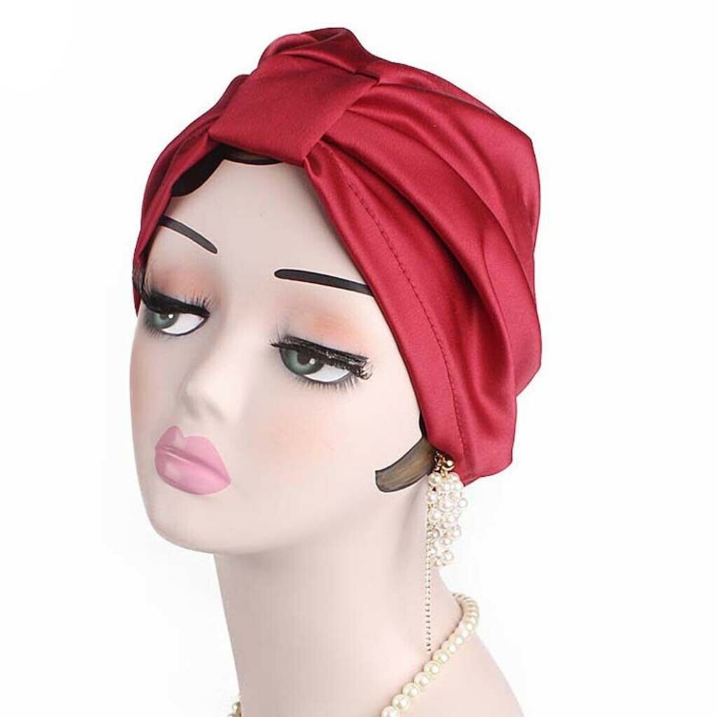 2Pcs Silky Pure Silk Elastic Breathable Knotted Sleep Hat Headwear Beanie