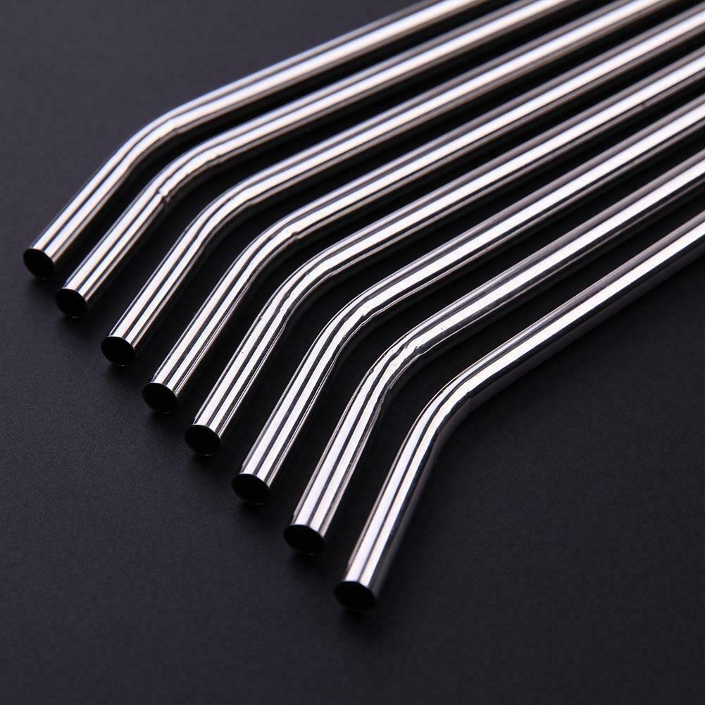 8Pcs Stainless Steel Metal Drinking Straw Straws with 3 Cleaner Brush Kit @