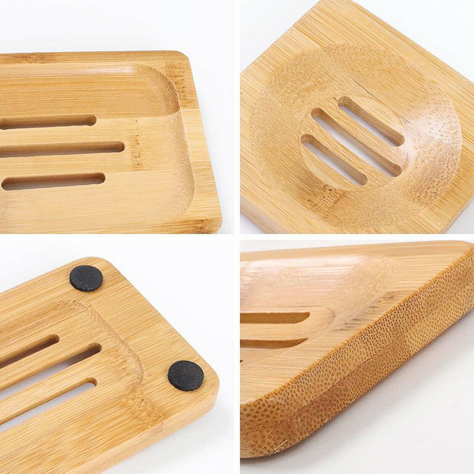 Eco Friendly Wood Bamboo Soap Tray Dish Rack Holder Bath Kitchen Rectangle