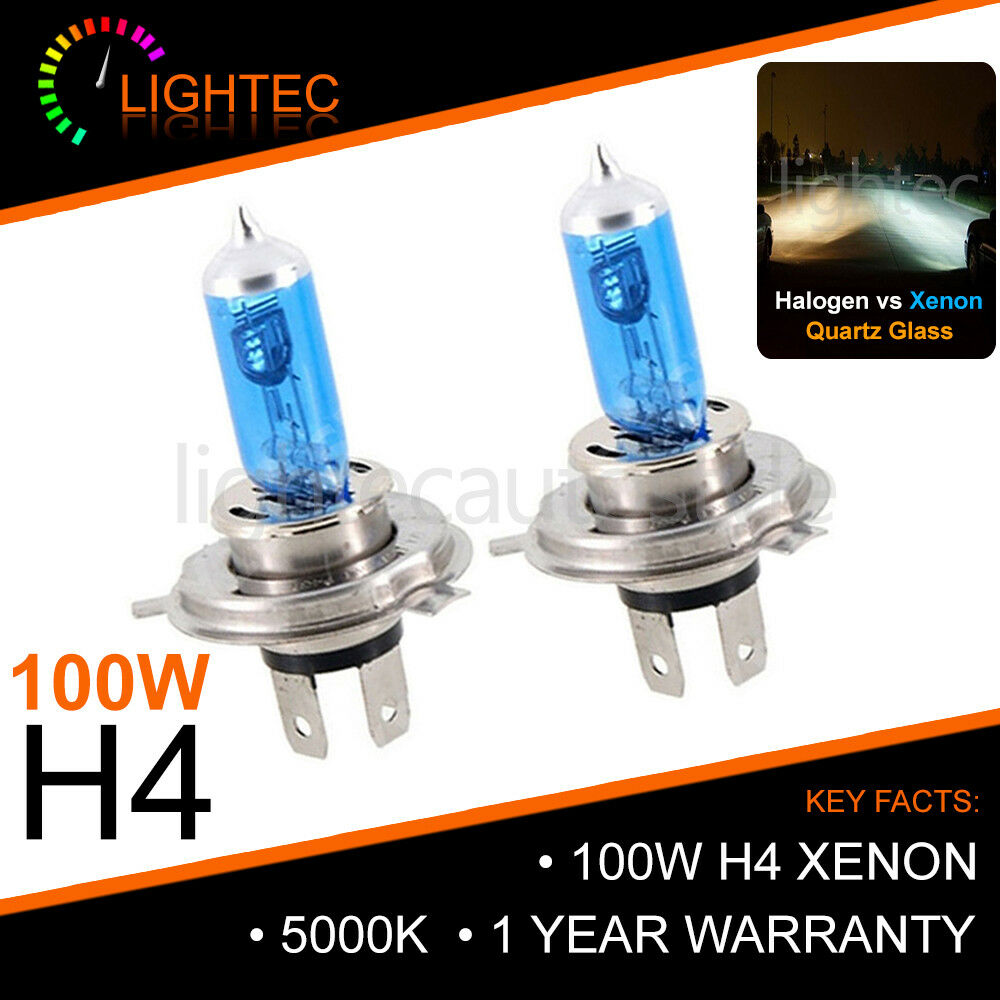 2x VW POLO MK2 MK3 H4 100W 5000K HID XENON SUPER WHITE HALOGEN BULBS 12V UPGRADE