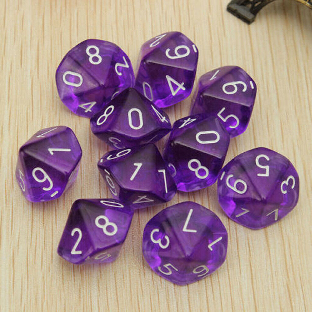 20pcs 10 Sided Dice D10 Transparent Polyhedral Dice For D&D RPG Red&Purple