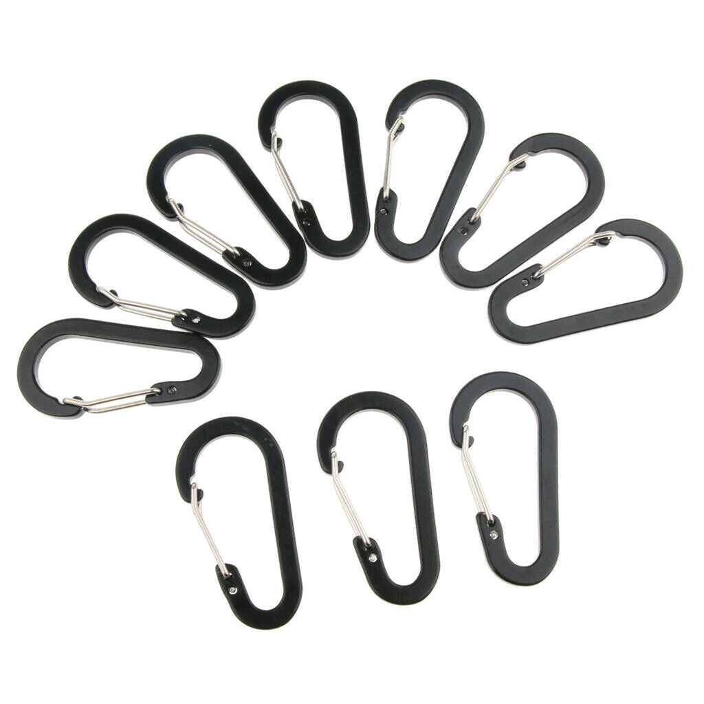 10Pcs Aluminum Carabiner Clip Snap Hook Spring Loaded Carabina Carbine  Black
