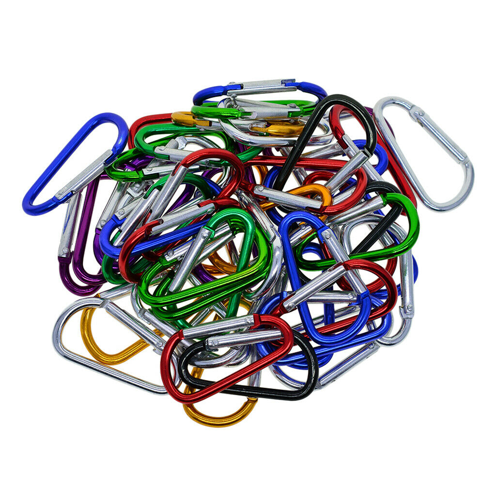 50 Pieces Aluminum Carabiner Spring Clip Climbing Hiking Hook Keychain Rings