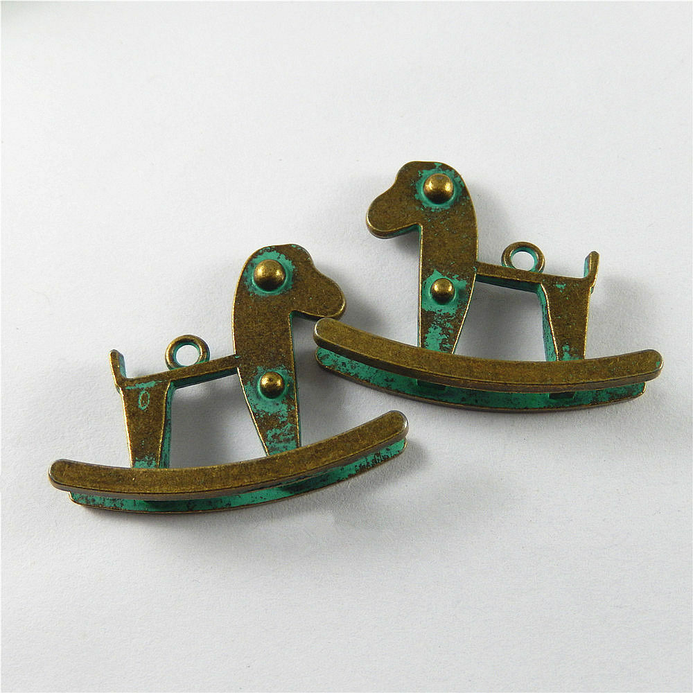 5 pcs Retro Rocking Horse Alloy Charm Patina Animal Pendant DIY Craft 40*32*10mm