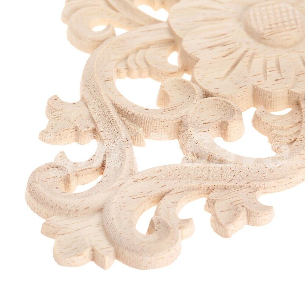 Unpainted Woodcarved Corner Onlay Applique Floral Frame Furniture Decoration 1pc
