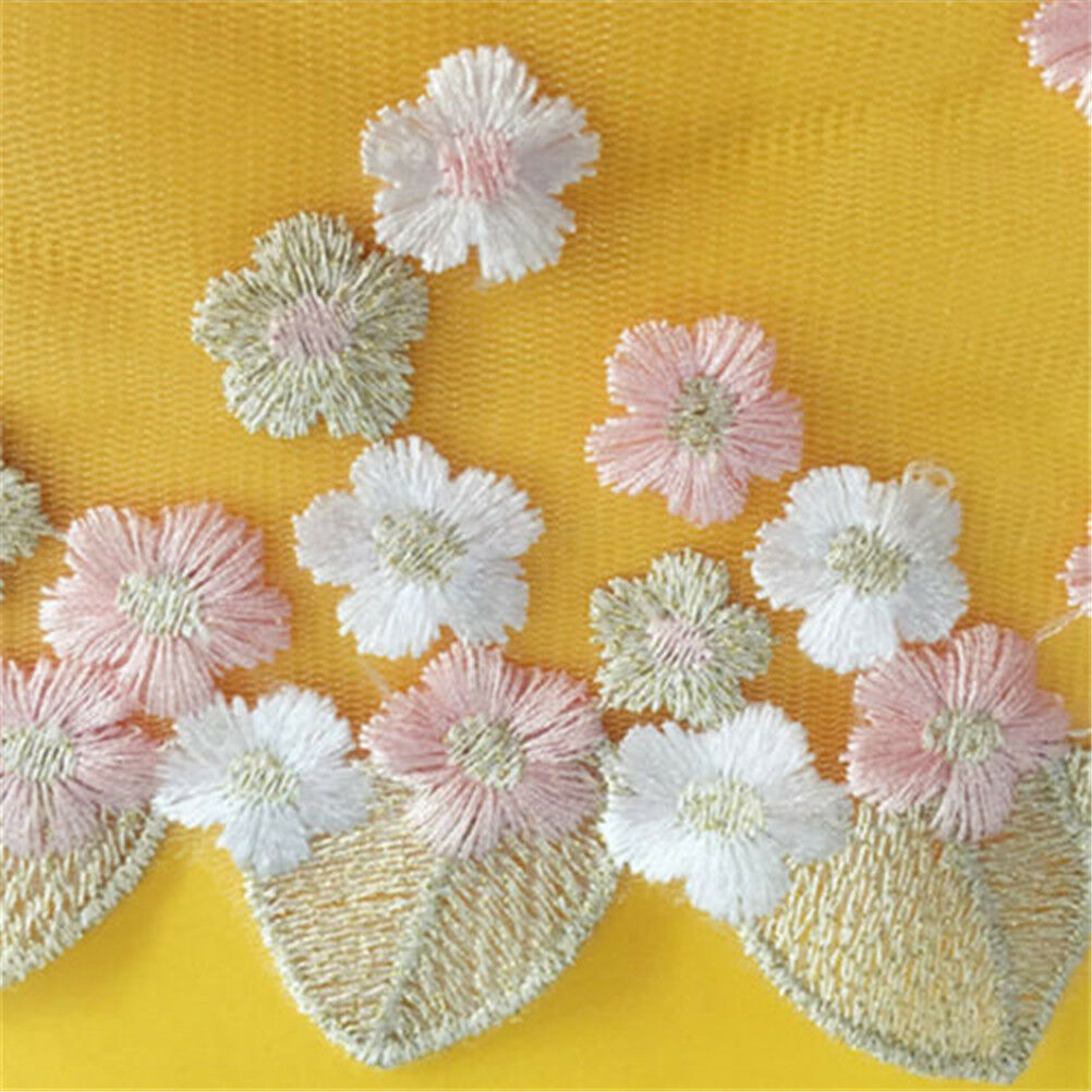 Lucia crafts 1y/lot 18cm Embroidered Golden thread Net cloth Lace Fabric Trim DD
