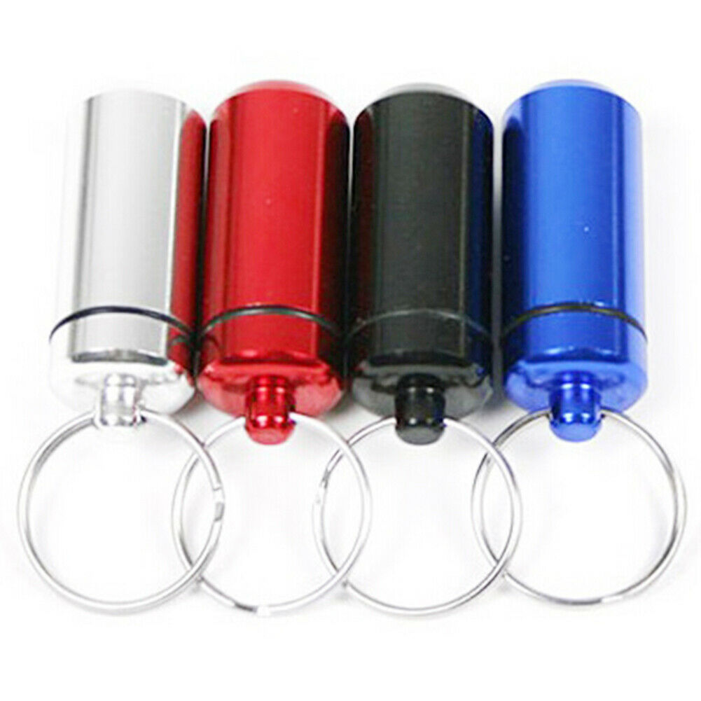 Mini Waterproof Metal Medicine Pill Box  Bottle Holder Container Keychain