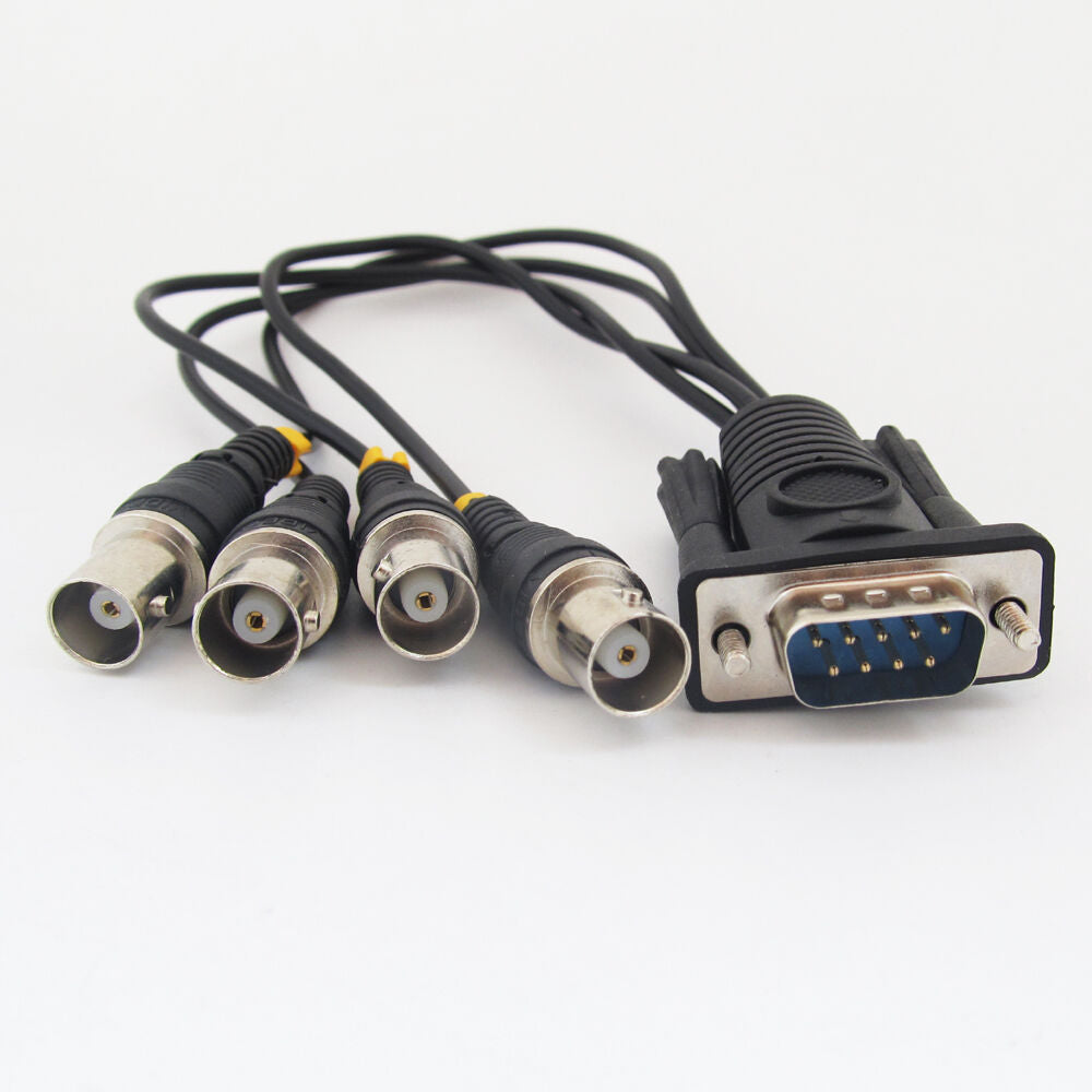 1set Black D-Sub 9pin 2 Row Male DE9 RS-232 to 4 BNC Female Video Adapter Cable
