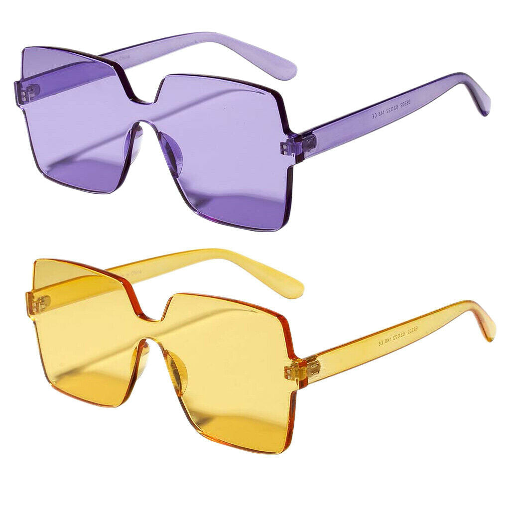 2PCS One-piece Sunglasses Square Rimless Designer Eyeglasses Party Shades