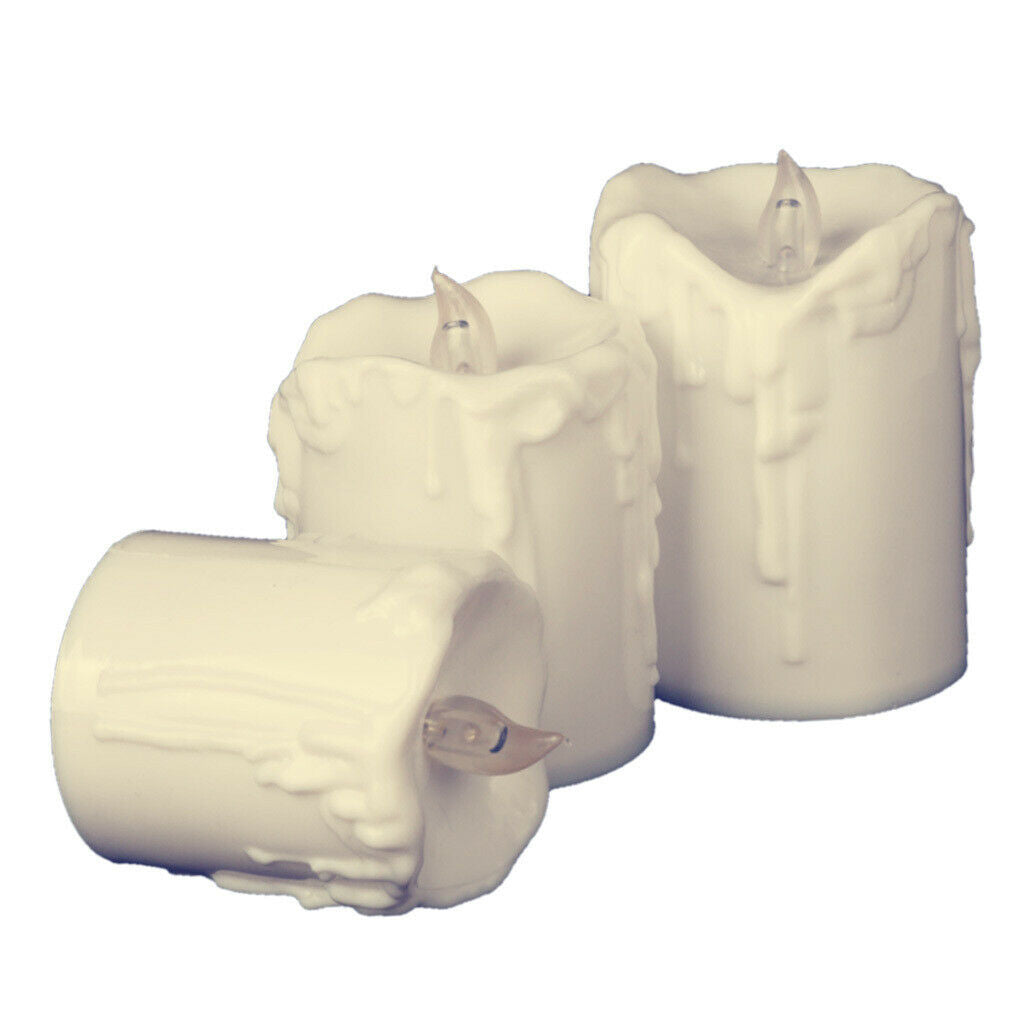 Set 3pcs LED Taper Candle Pillar Tea Light Candle for Church Home Wedding Decor