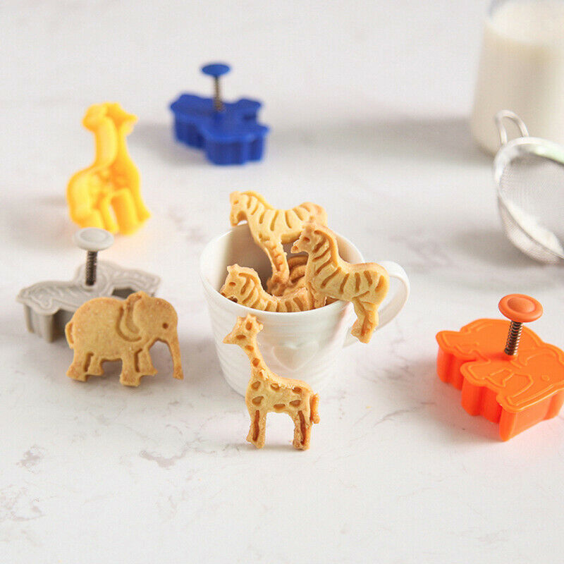 4Pcs Lion Giraffe Zebra Elephant Animal Fondant Cake Mold Biscuit Cookie .l8