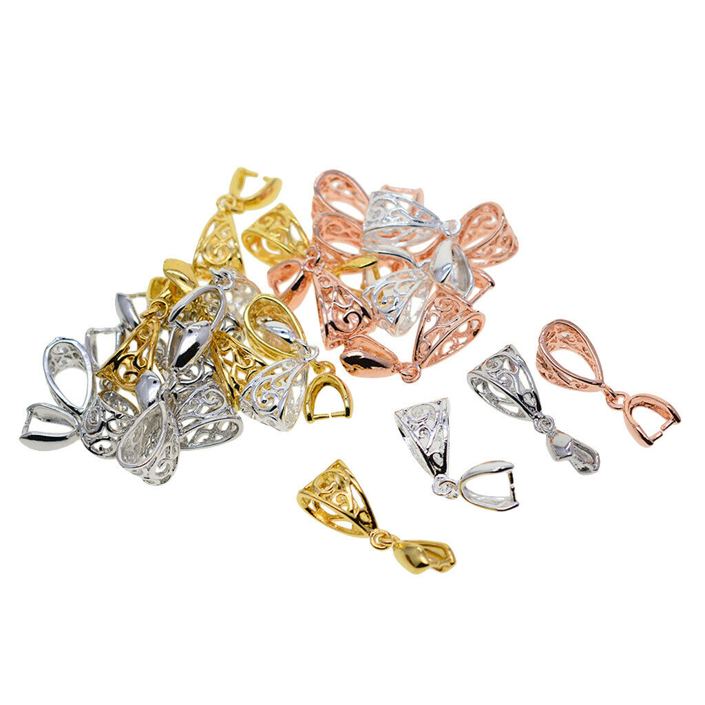 24 Sets Metal Filigree Pinch Bail, Pendant Connector, Dangle Charm Clasp Clip