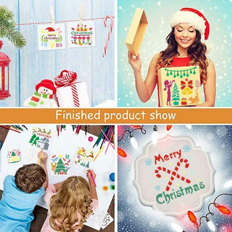 16Pcs Christmas Drawing Templates Painting Stencils for Kid Card Making Notebook