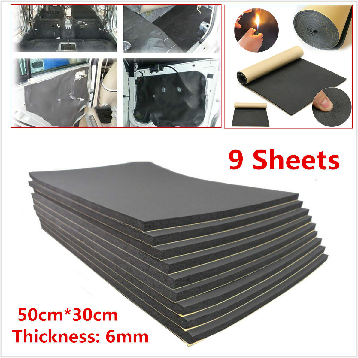 9 Sheets 6mm Car Sound Deadener Heat Material Insulation Self-Adhesive Cell Foam