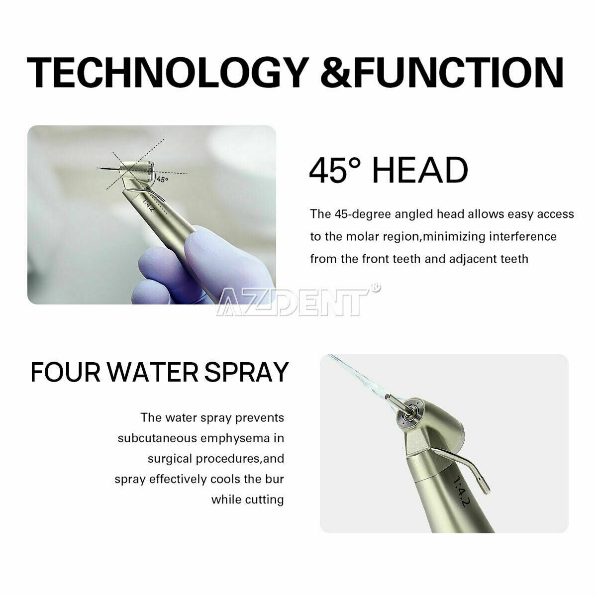 Dental 45Degree Electric Contra Angle Fiber Optic 1:4.2 Handpiece External Water