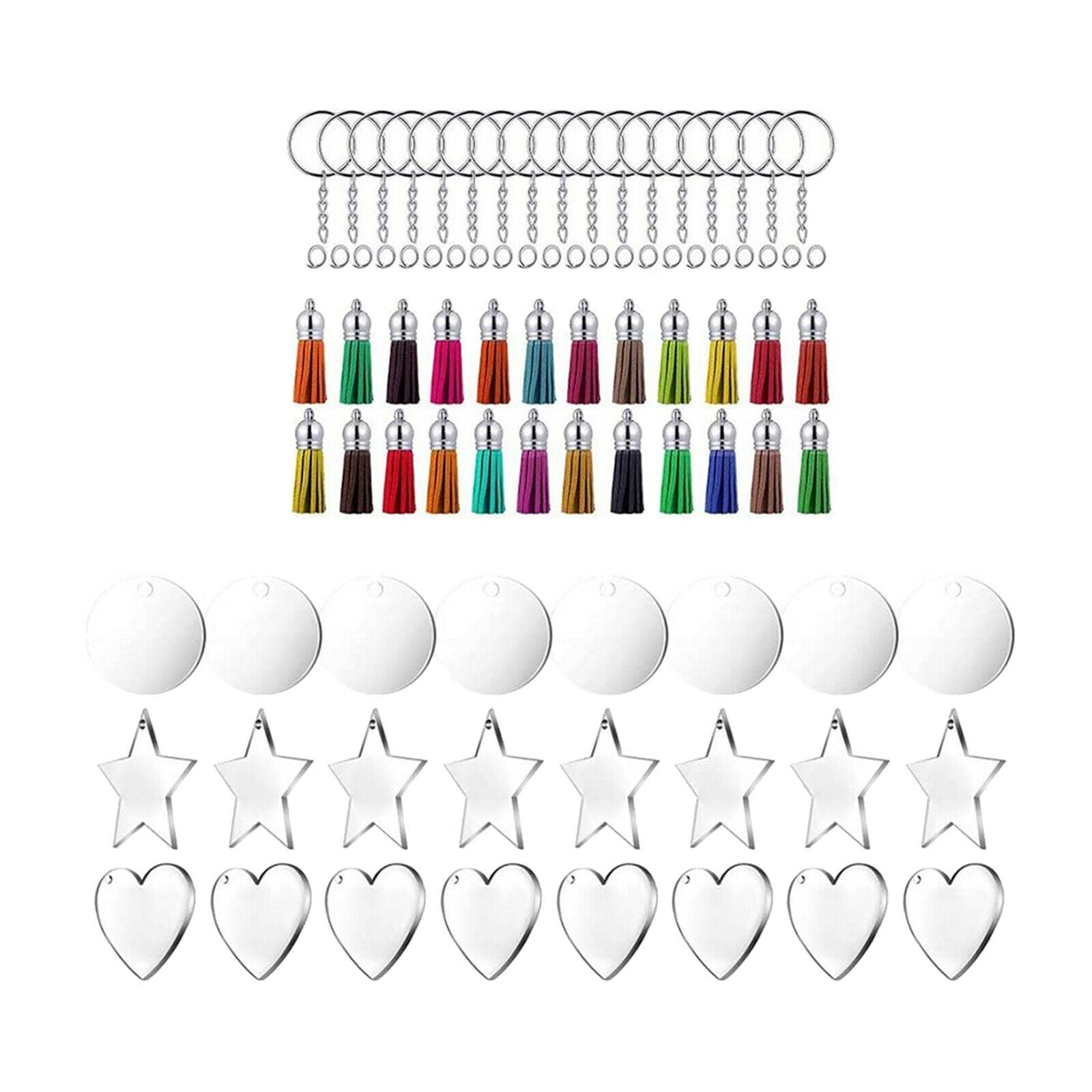 96x DIY Keychain Kit Key Chain Acrylic Discs Jump Rings Jewelry Crafts