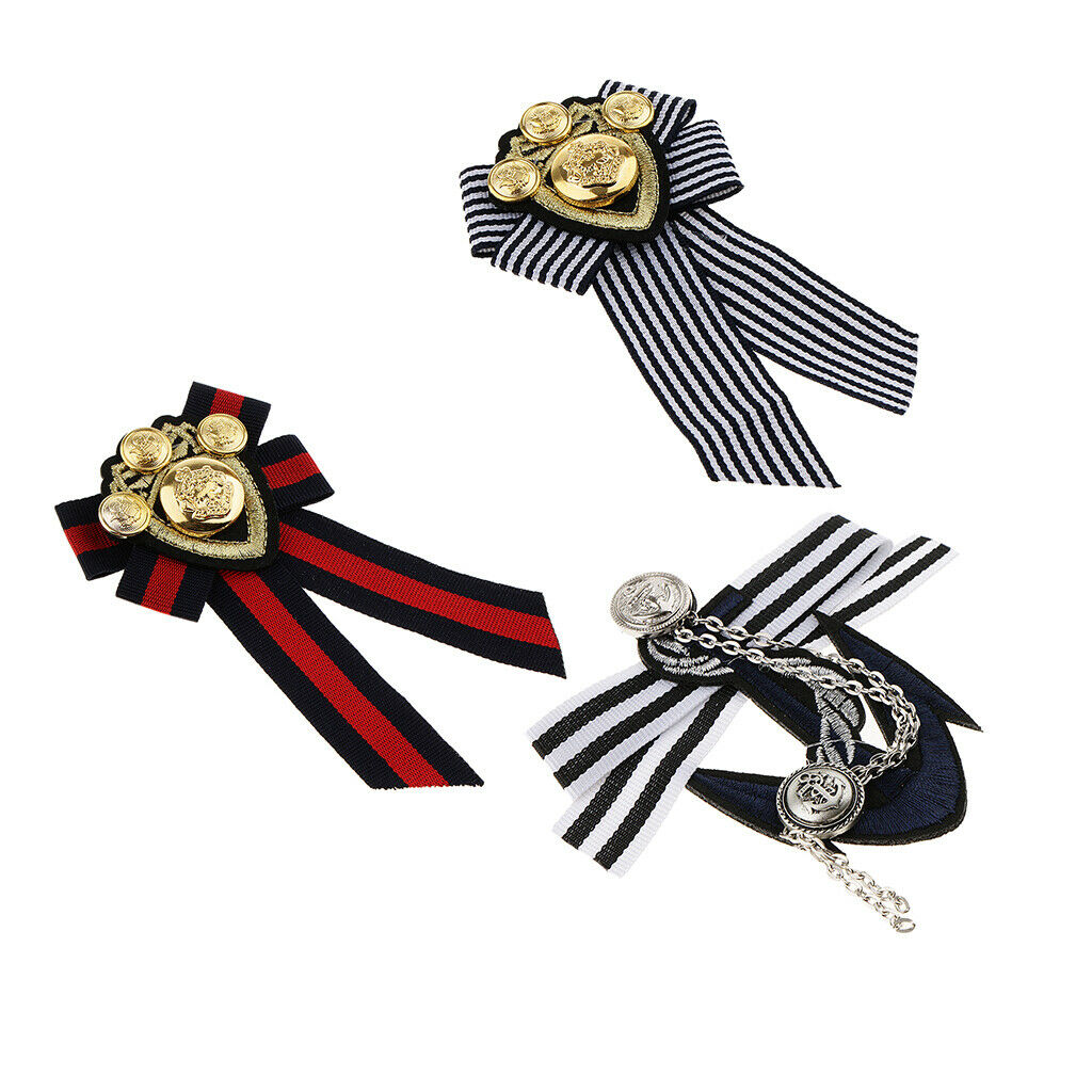 3 Pieces Pre-tied Bowknot Brooch Striped Fabric Bow Tie Men Wome Badge