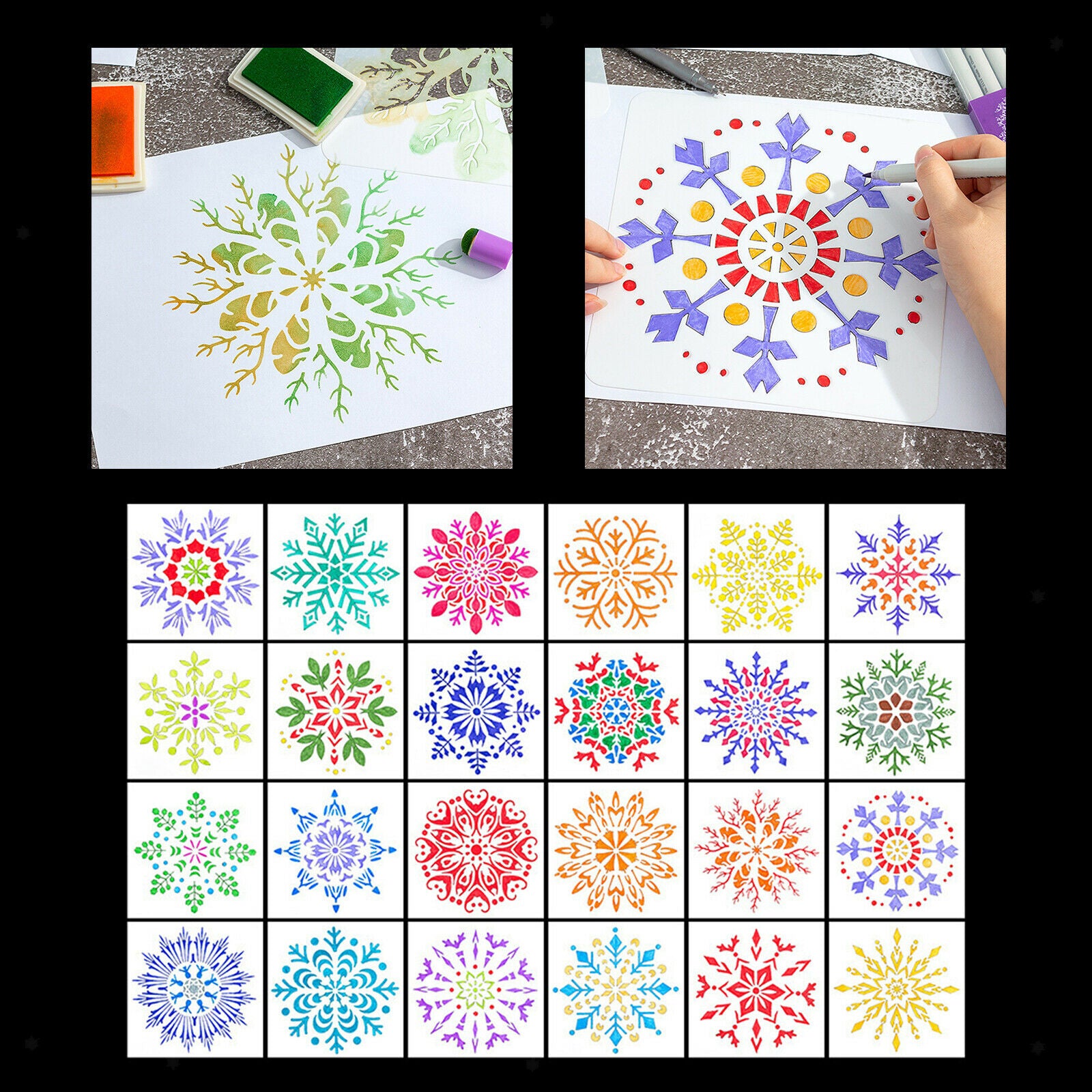 24Pcs Mandala Templates Stencils DIY Wall Cake Painting Album Art Project
