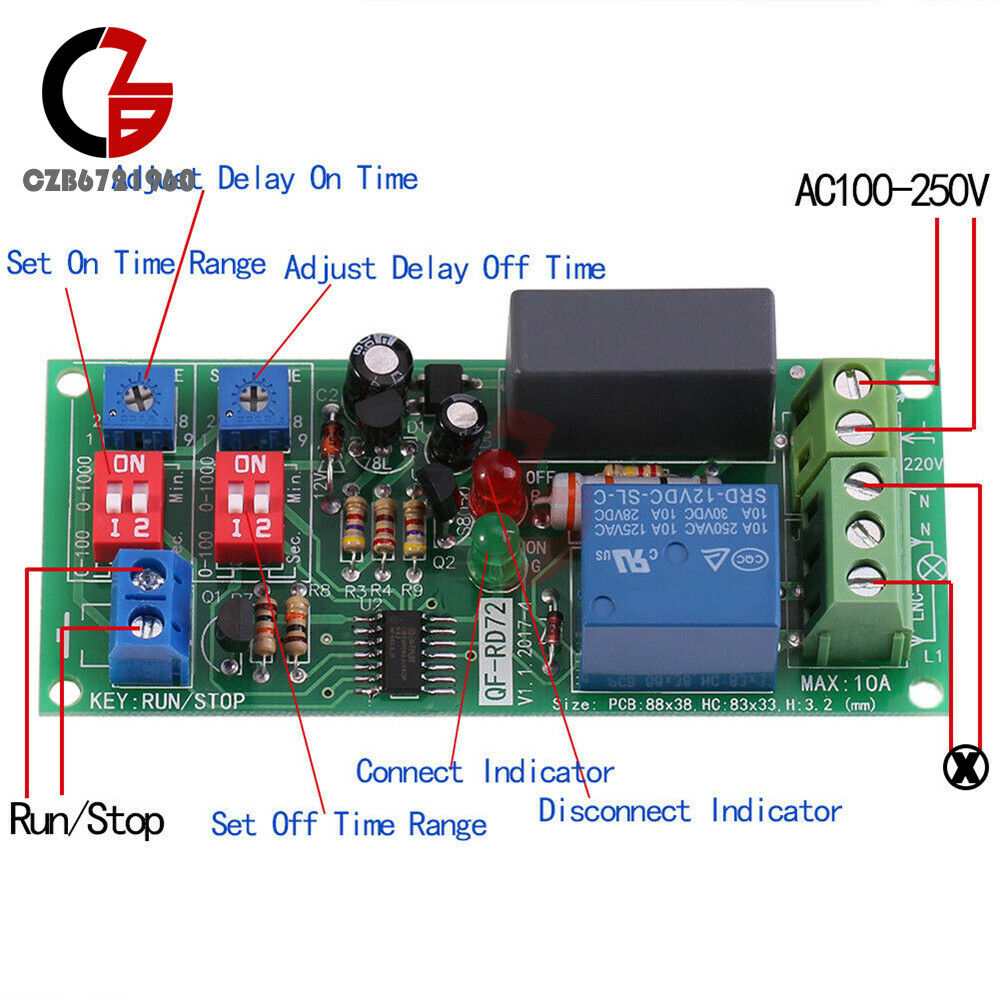 Cycle Delay AC110V 120V 220V 230V Timing Timer Relay Switch ON/OFF Button Module