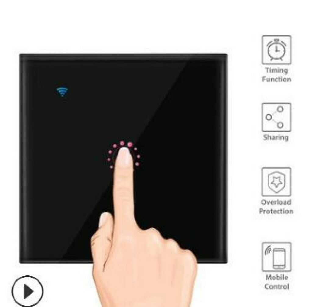 Home 1 Gang WiFi Smart Wall Touch Light Switch Glass Panel For Alexa/Google APP