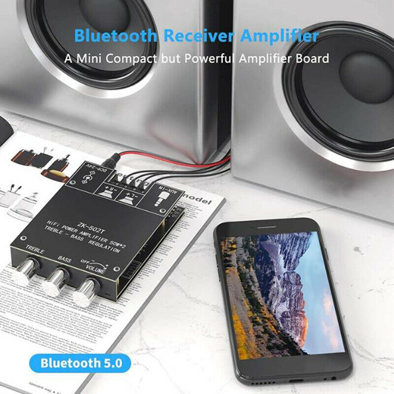 ZK-1002T 100W*2 Bluetooth 5.0 Amplifier Board 2-Ch Stereo Amplifier Treble BBDA