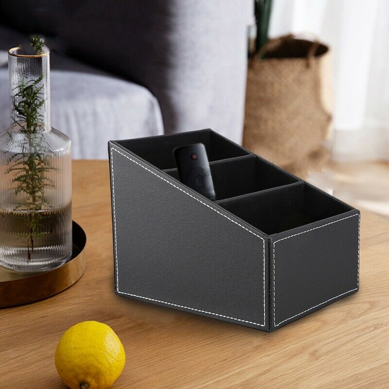 3 Cells Phone Remote Control Holder Pu Leather Storage Box Stationery Makeup CJ5