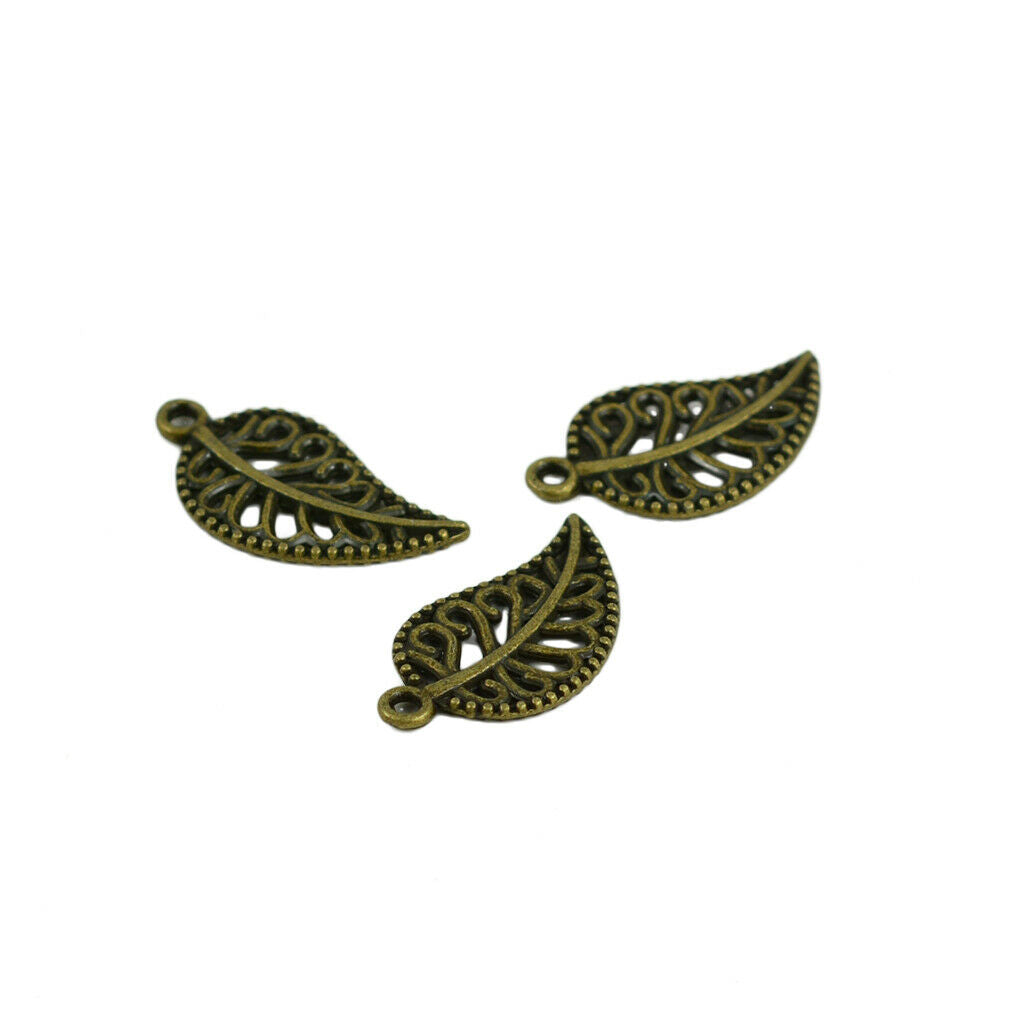 100x Bronze Filigree Hollow Leaf Charms Pendants Jewelry DIY Makings