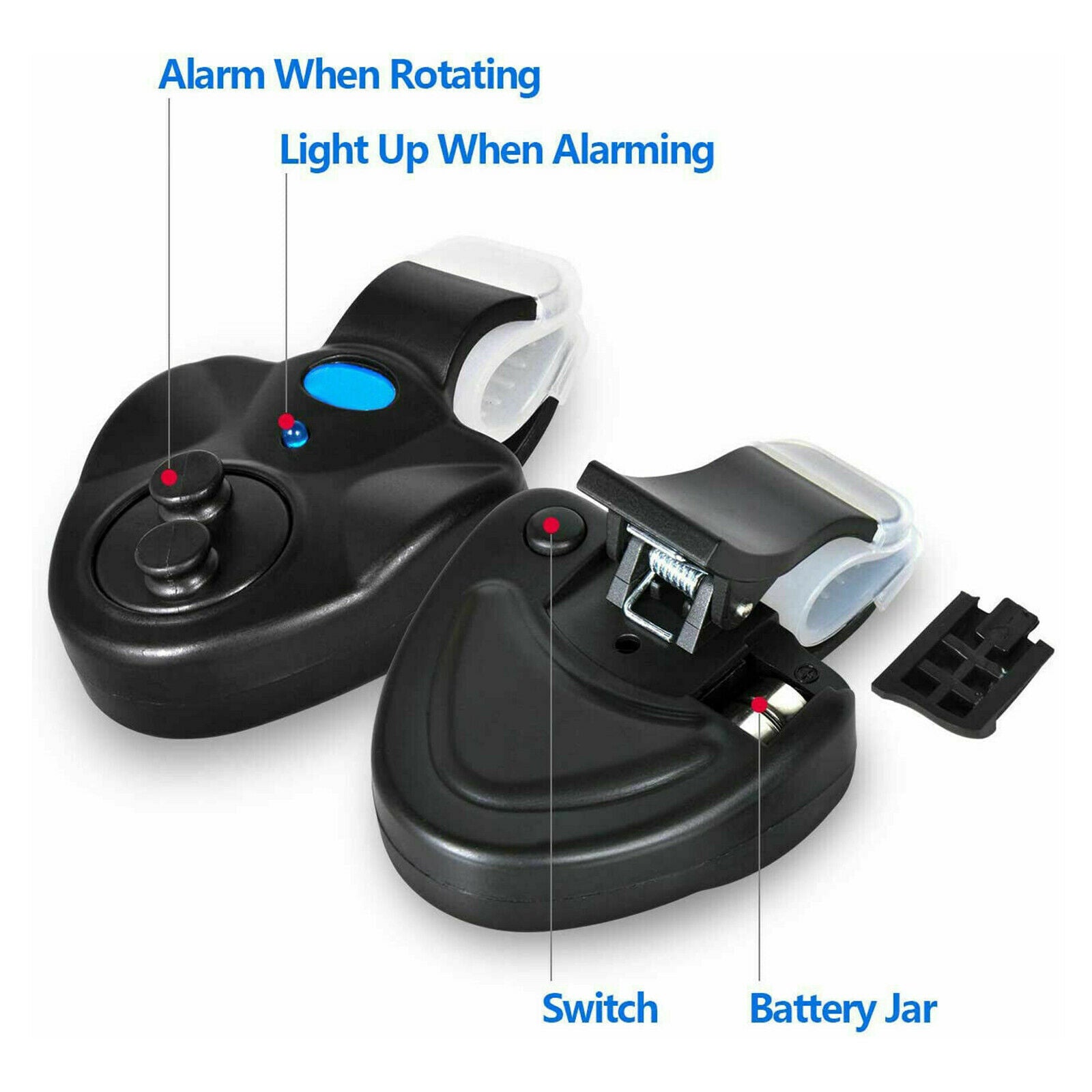 Electronic Fishing Bite Alarm LED Light Sound Alert Bell Clip On Alertor Ring