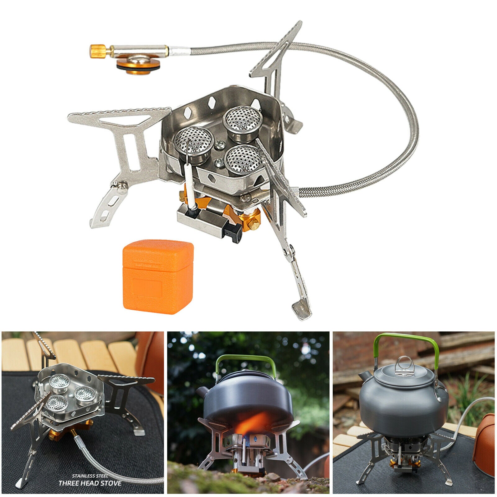 5800W Camping Gas Stove Cooking Tool Lightweight 3 Furnaces Heads for Travel