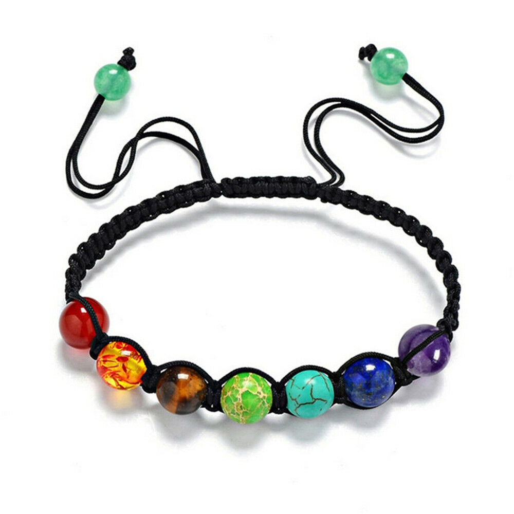 Adjustable 7 Chakra Natural Gems Stone Yoga Healing Agate Crystal Beads Bracelet