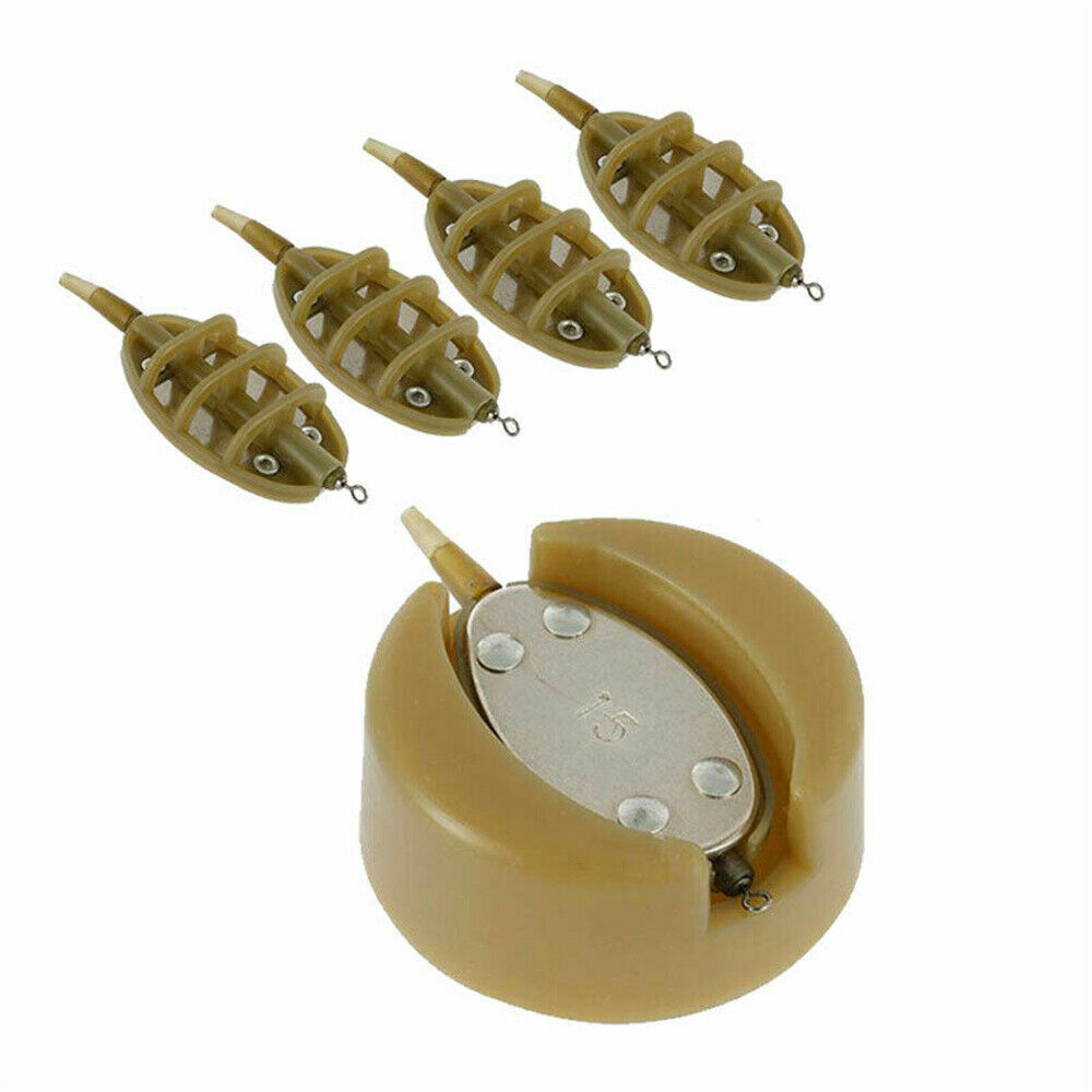 5x Durable Inline Method Feeders Mould Kit Bait Holder Lead Sinker Fishing Tools