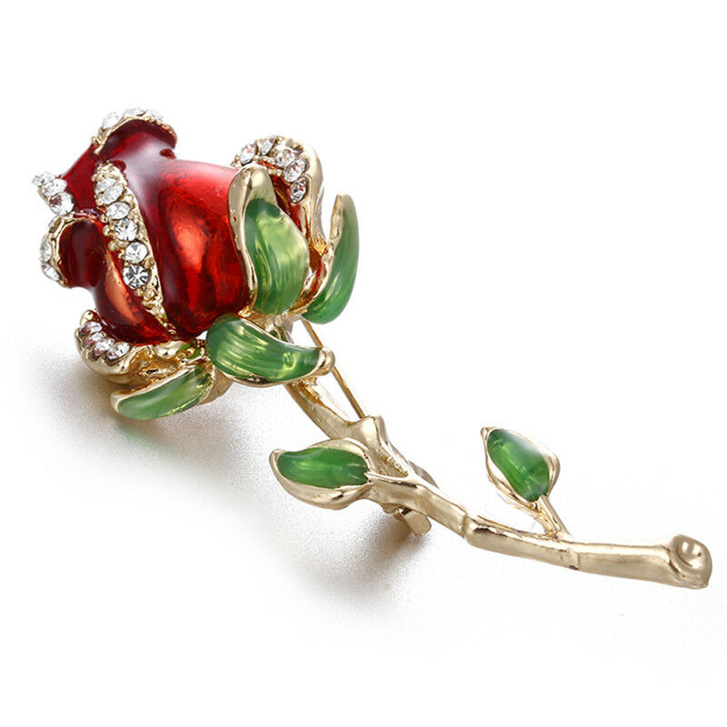 Rhinestone Enamel Red Rose BroochPin Flower Bouquet Brooch Wedding BridalG.l8