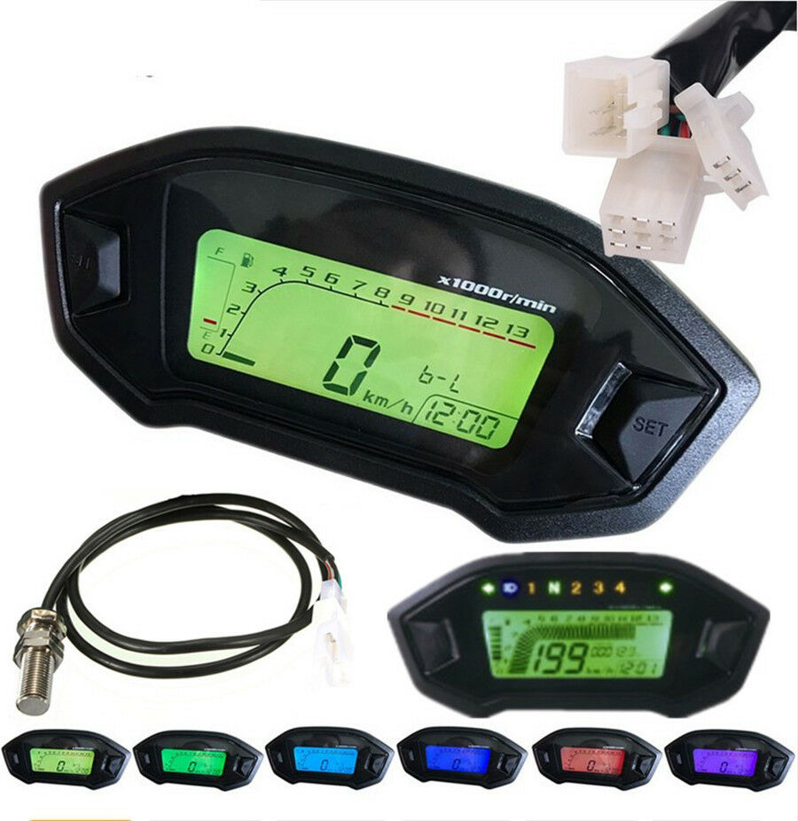 Motorcycle LCD Digital Speedometer Odometer LED Backlight Speed Sensor N-5 Gear