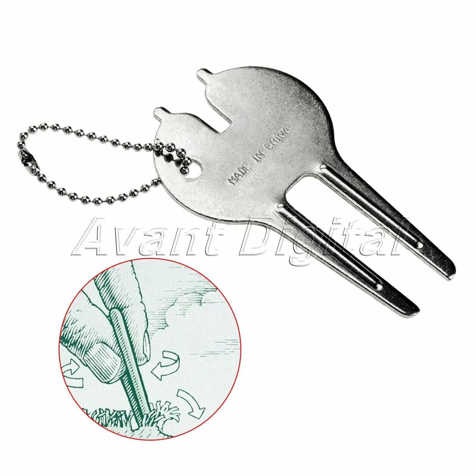 Golf Divot Tool Pitchfork Golfing Pitch Fork Marker Repair with Keychain 2 Pcs