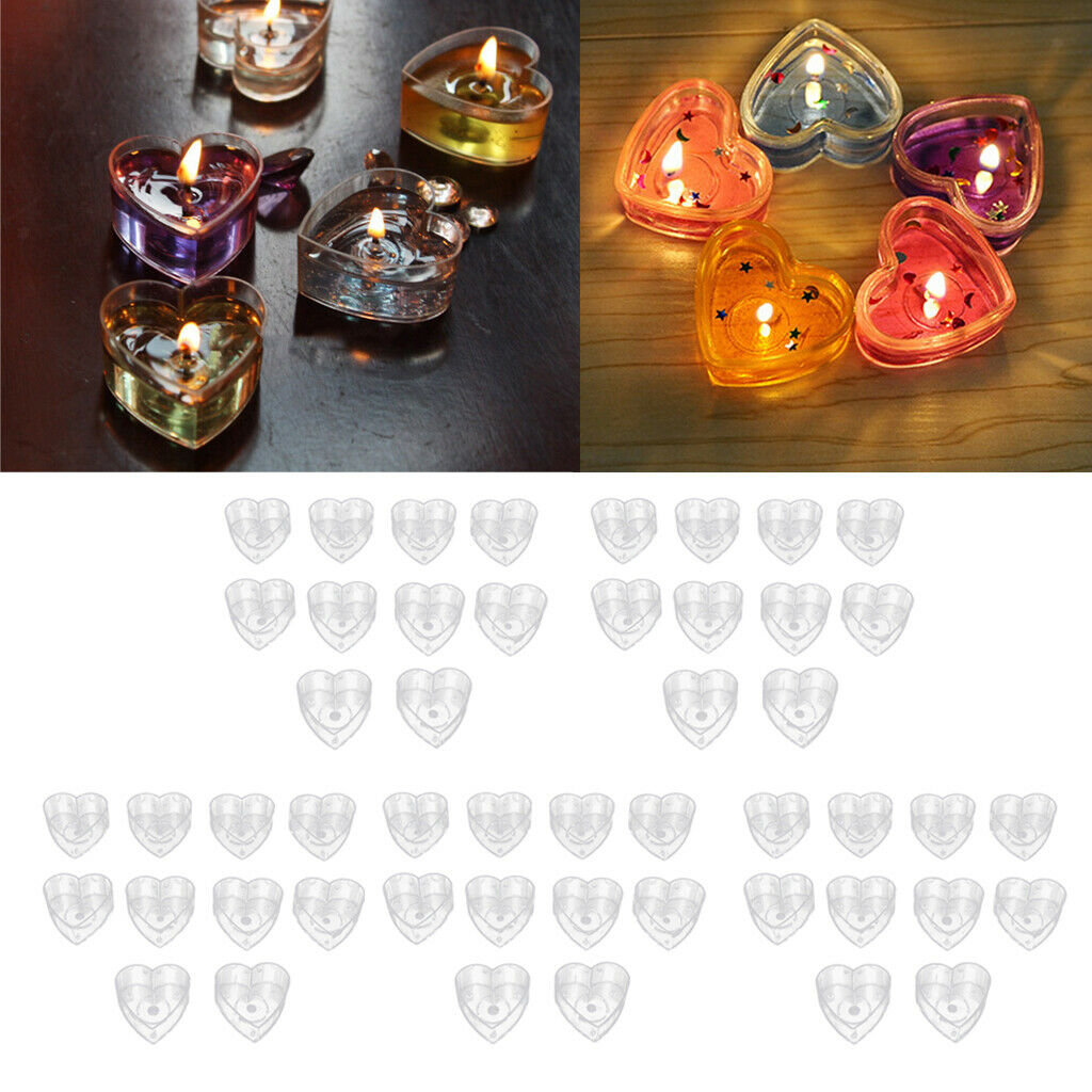 50pcs Clear Plastic Tealight Cups 40x12mm Love Heart DIY Candle Making Molds