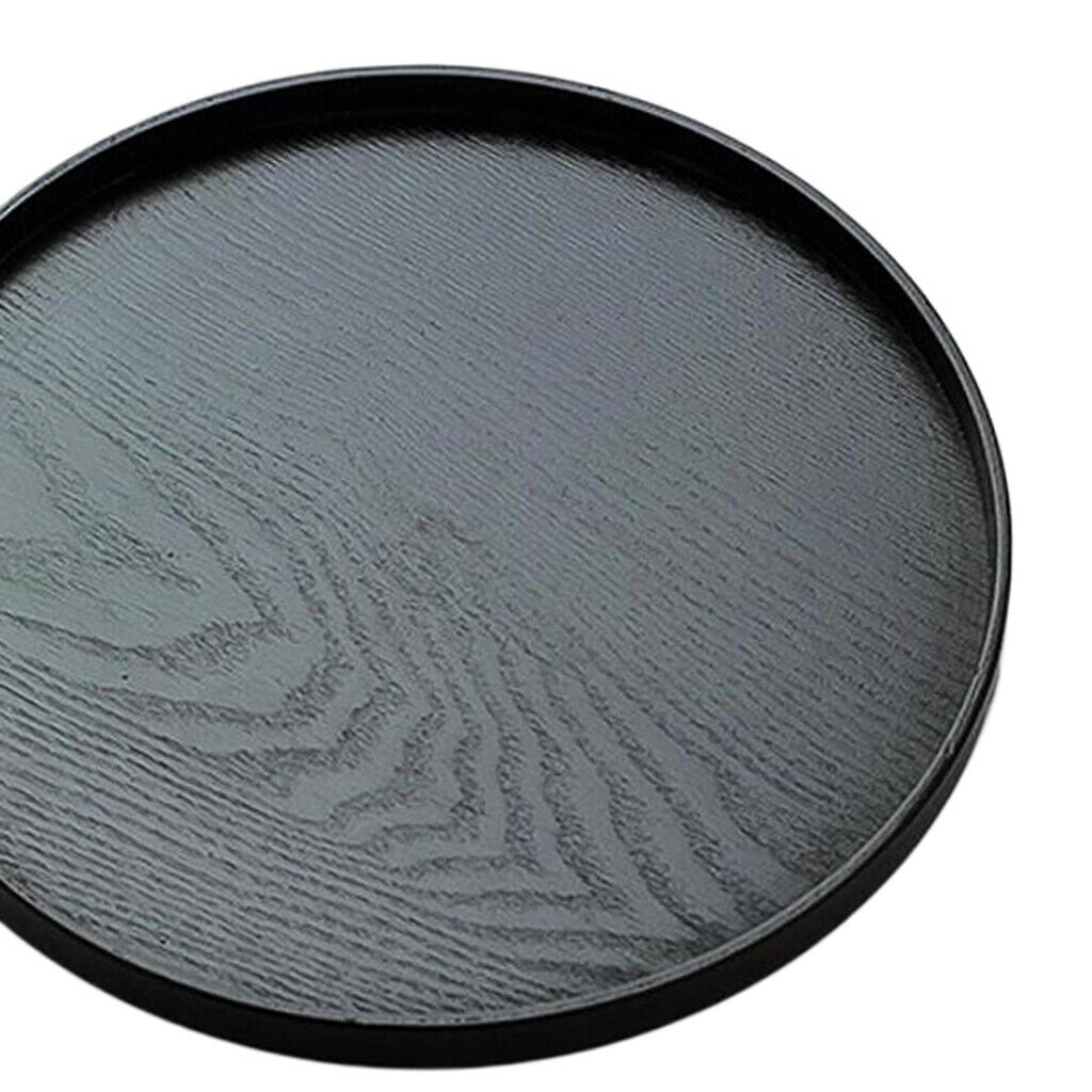 Serving Tray Wood Breakfast Dish Plate Platter Home Server Black 33cm