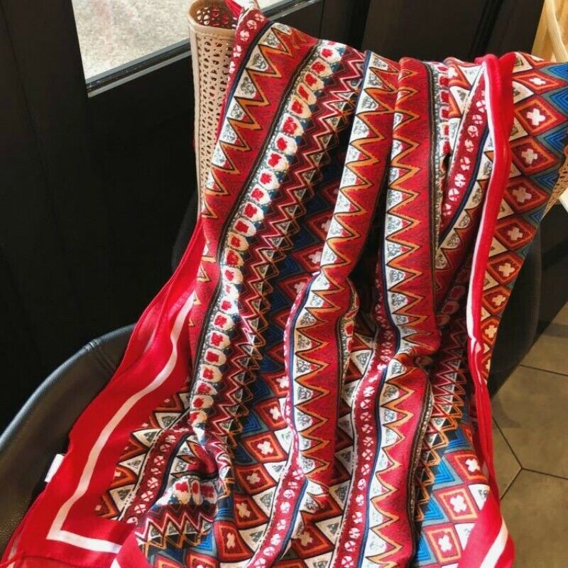 Ladies Boho Scarves Shawl Wrap Bohemian Ethnic Tassel Fringe Beach Towel Red