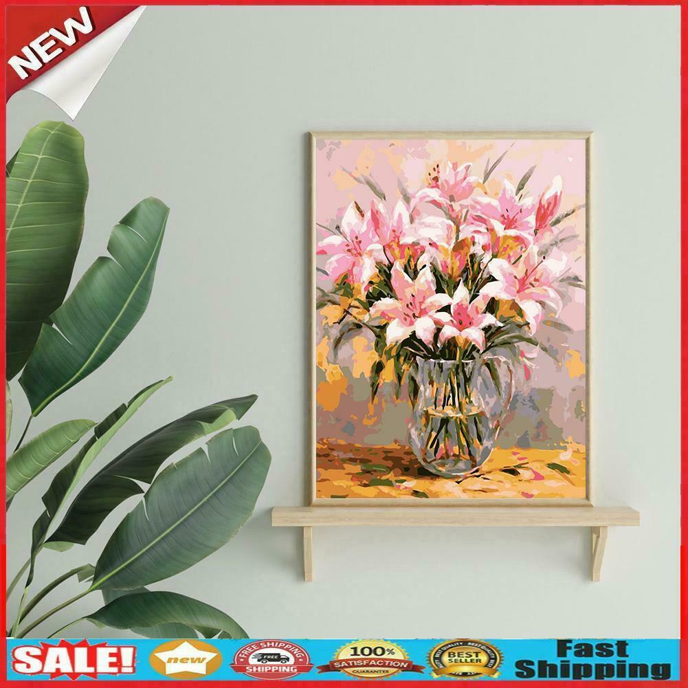 Painting By Numbers Kit DIY Lily Flower Hand Painted Canvas Oil Art Picture @