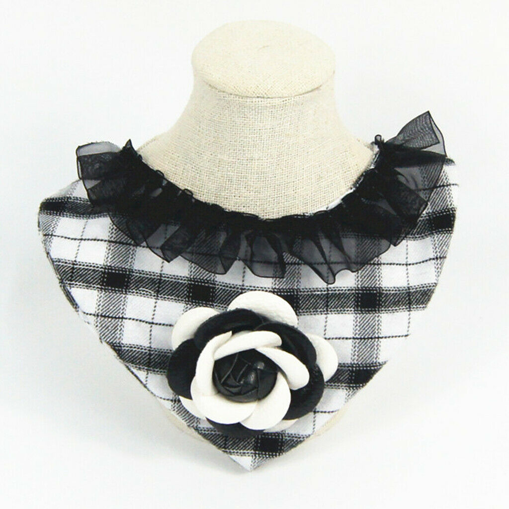Puppy Bandana Collar, Dog Bandage Scarf with Flower Pet Gift for Party Black