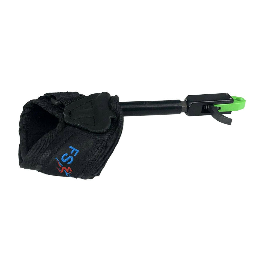 Archery Compound Bow Release Adjustable Black Wrist Strap with Green Clasp
