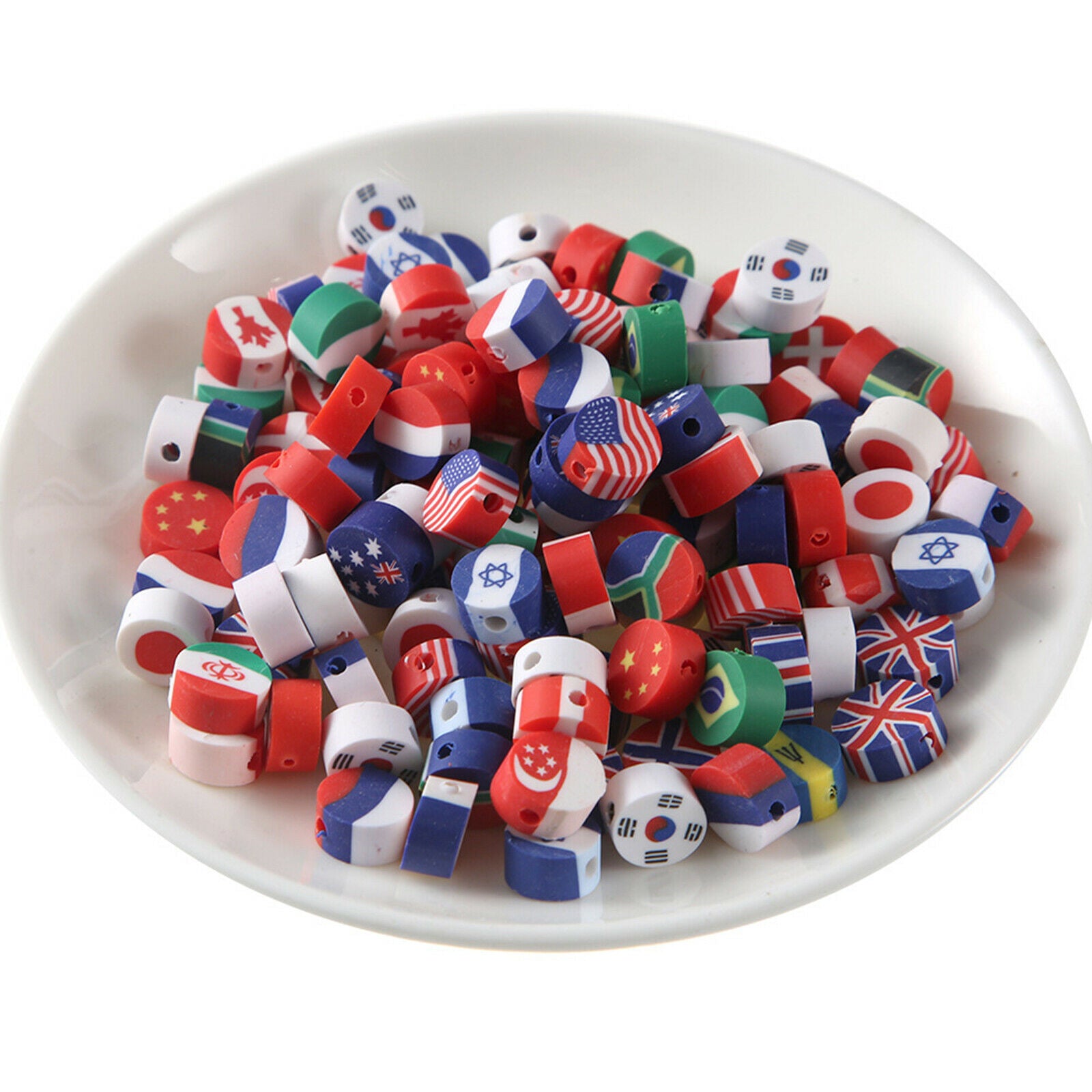 Clay National Flag Beads Beads Jewelry Marking DIY Craft Color Mixed 10mm