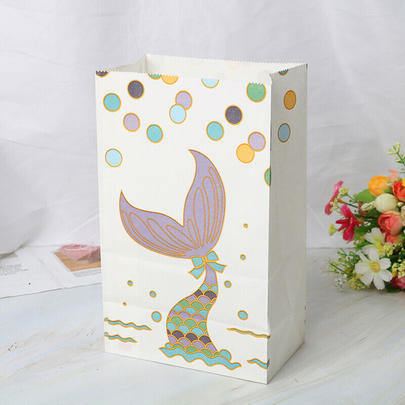 12pcs Mermaid Gift Bags Sweet Paper Candy Bags Mermaid Christmas Wedding Bo-DD