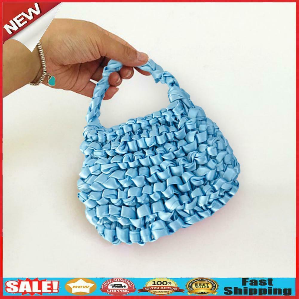 Ribbon Hand-woven Women Handbag Ladies Crochet Handmade Totes Clutch Bags @