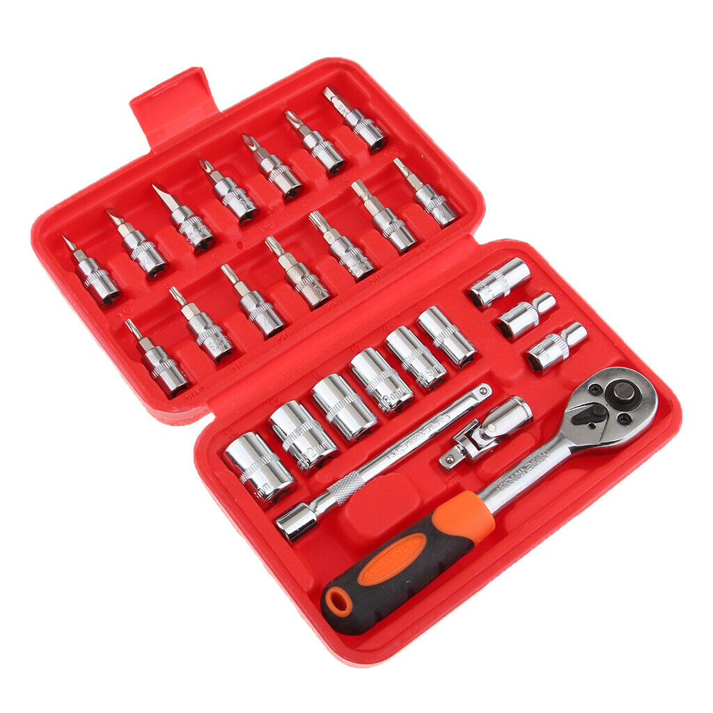 1/2, 3/8, 1/4-Inch Drive Socket Set, Chromium Vanadium Steel - 26Pcs S