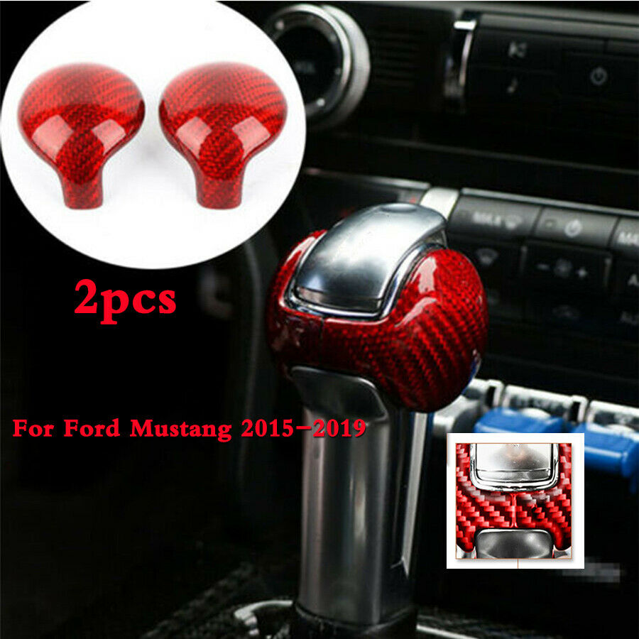 For Ford Mustang 2015-19 Interior Gear Shift Knob Cover 100% Carbon Fiber Red 2x