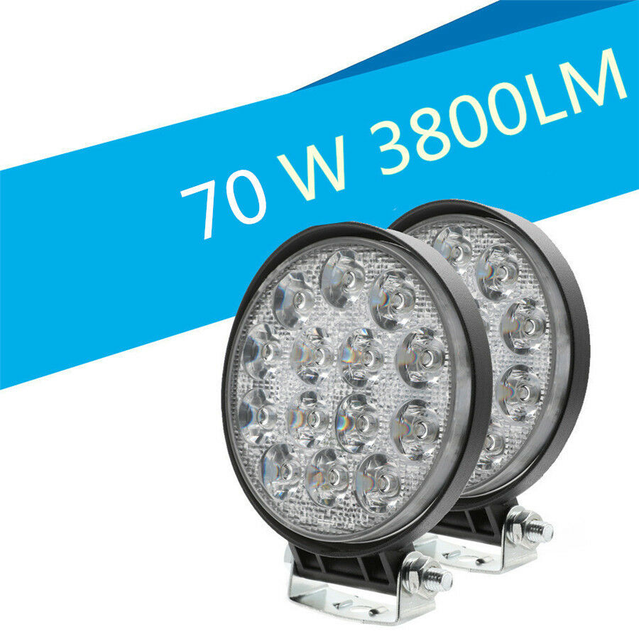 Pair 4.5Inch Round 70W 14 LED Work Light Fog Driving Lamp Offroad SUV Spotlight