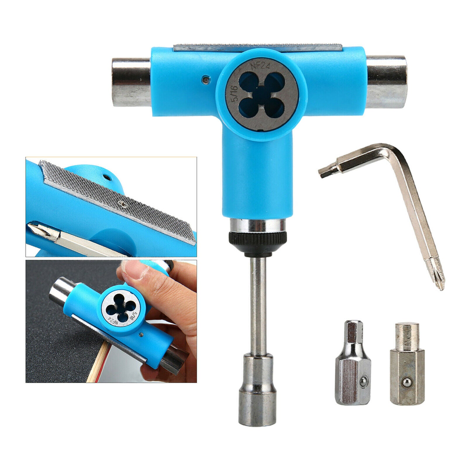 Skateboard Roller Skate Longboard T Tool Wrench Spanner Screwdriver Blue