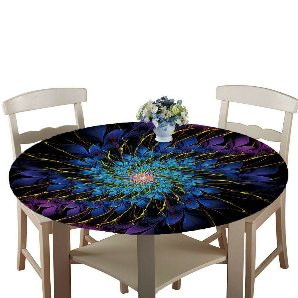 Stretch Round Dining Table Top Cover Waterproof Tablecloth Coloured Lights